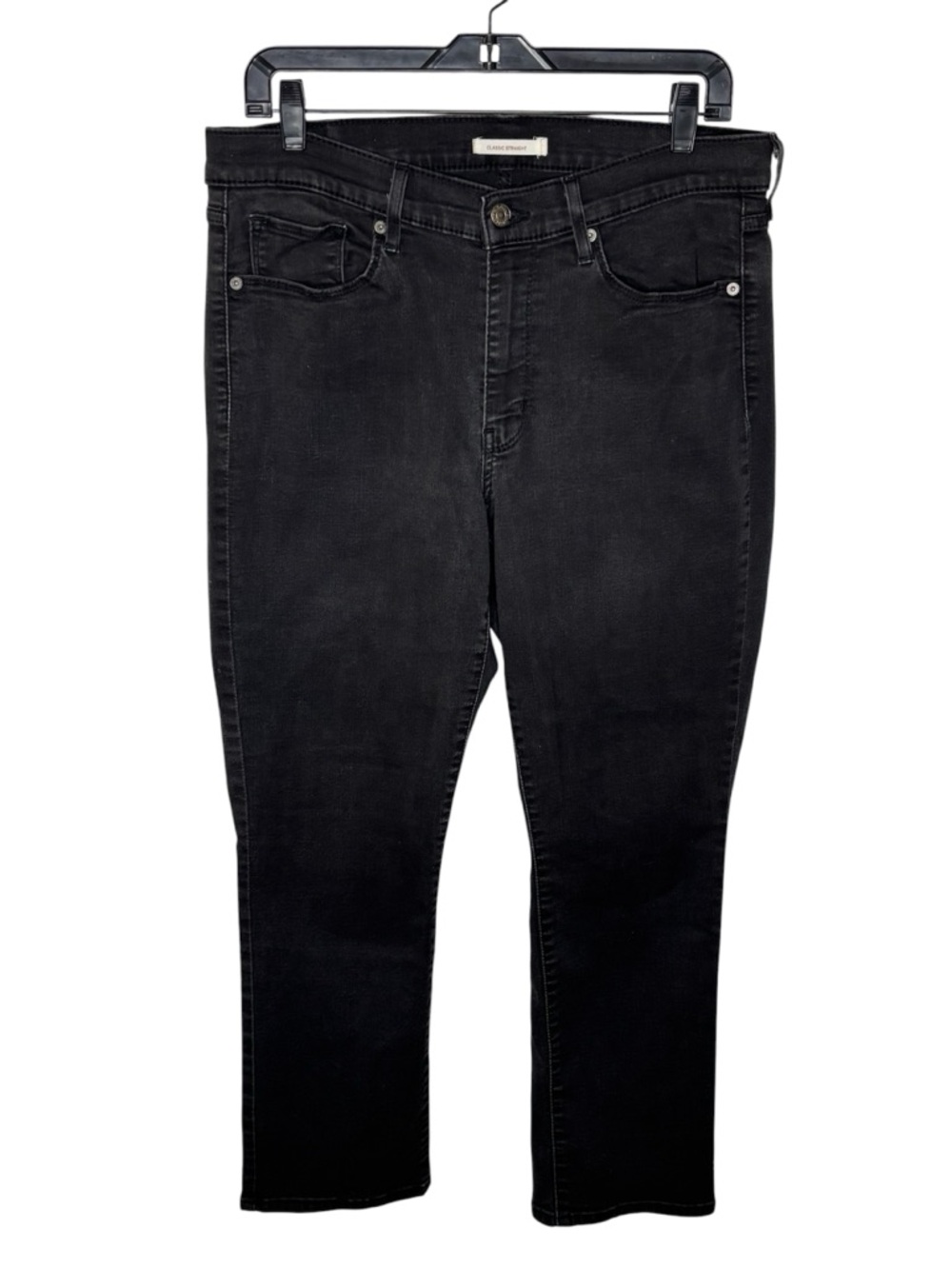 Levi's Women's Classic Straight Leg Jeans Sz 14 Black Mid-Rise Stretch Timeless